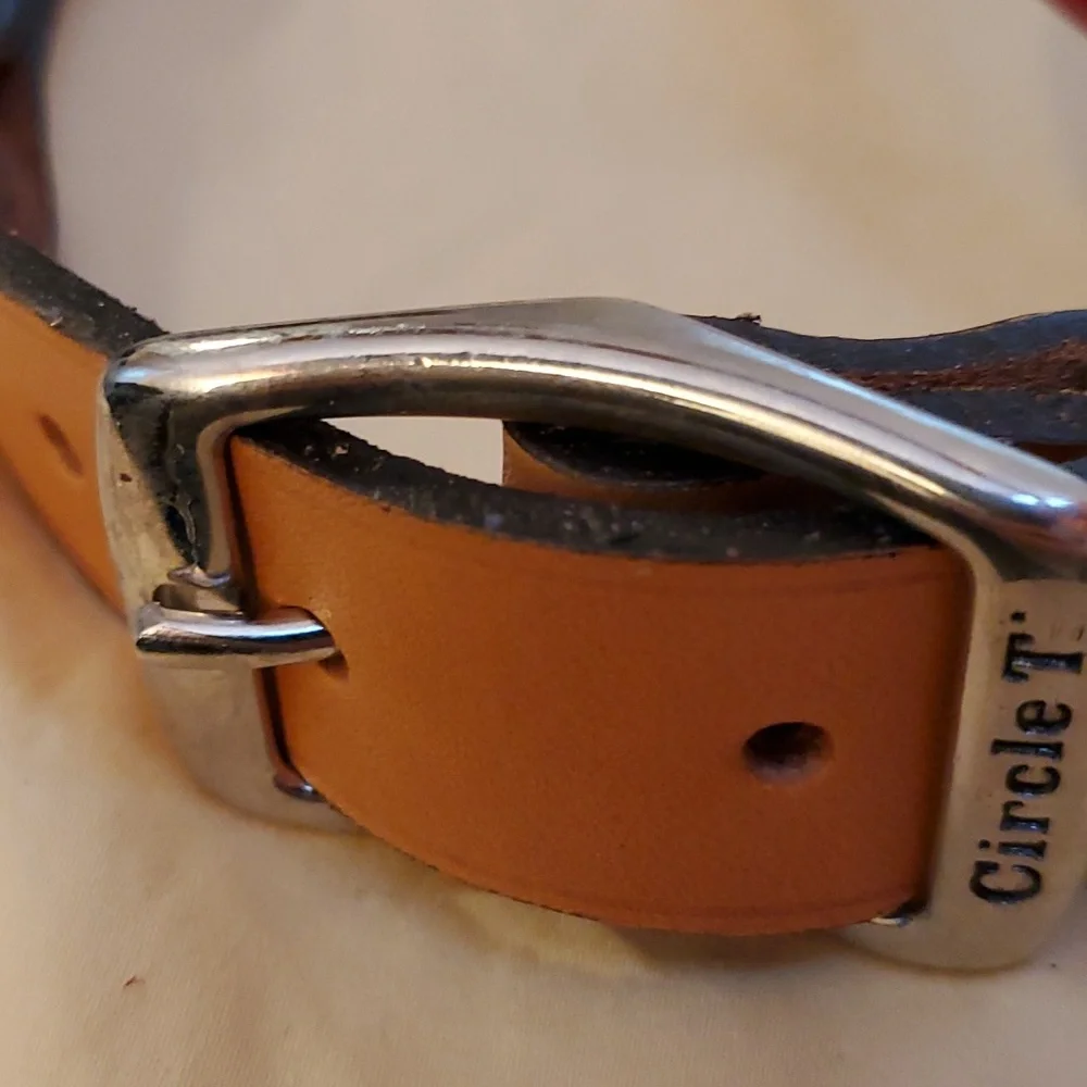Dog collars set of 2 real rolled leather in red and tan size 22